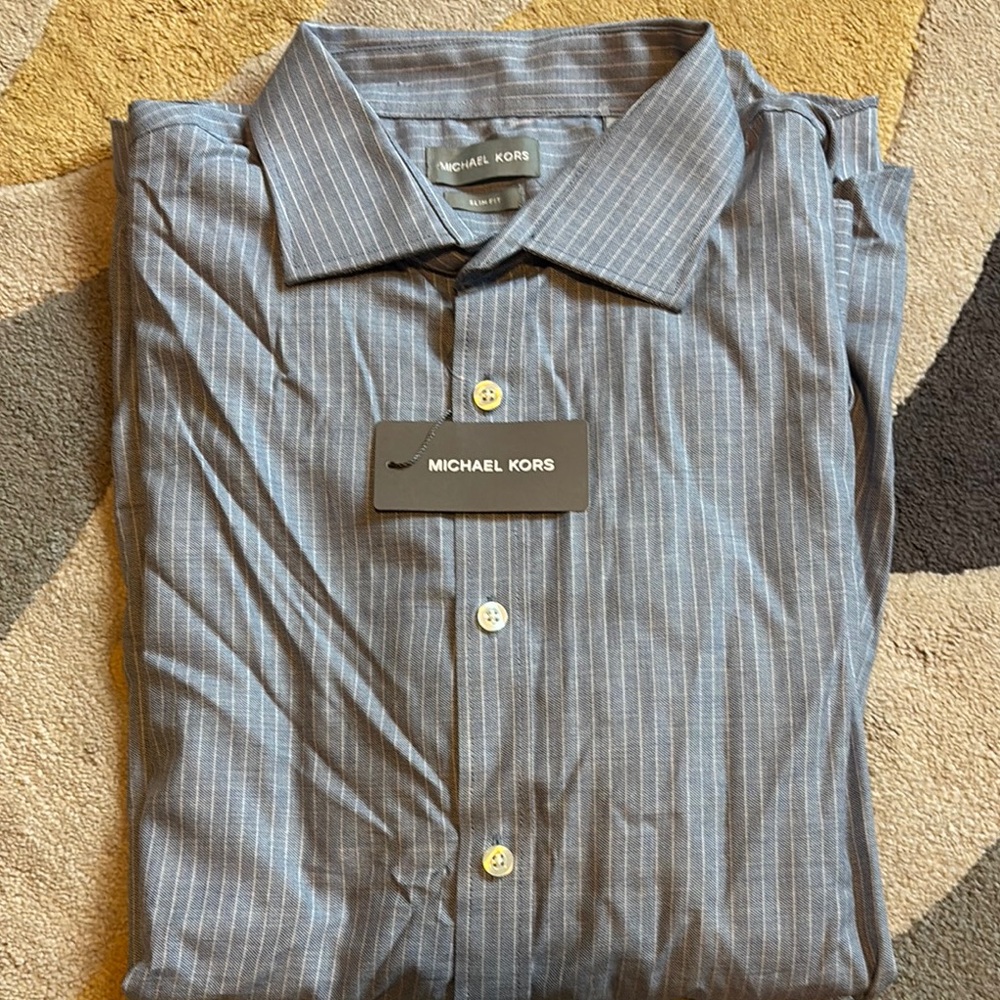 Michael Kors Blue Dress Shirt with Pinstripes